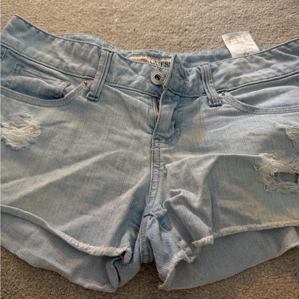 Guess Light Blue Ripped Jean Shorts